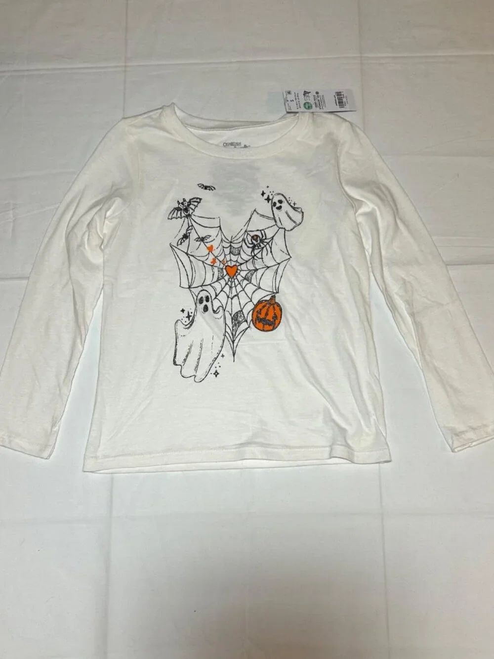 OshKosh B'gosh Girls Off White Halloween Long Sleeve Ghost, Spider, Pumpkin NWT